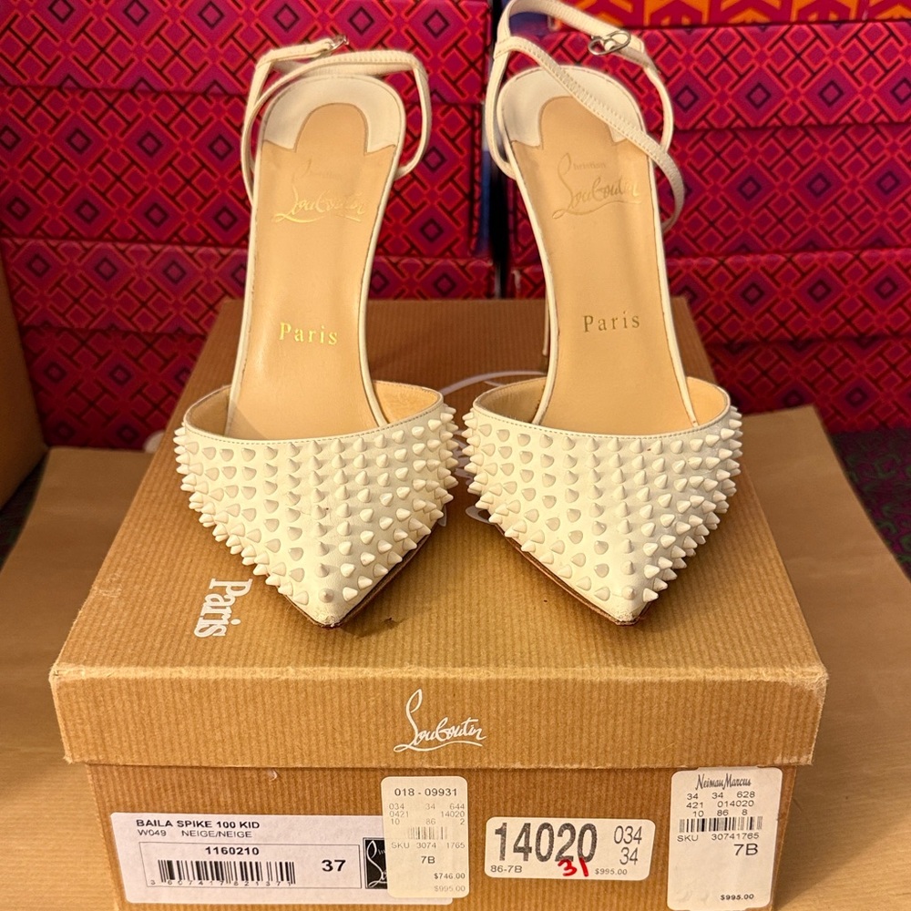 Christian Louboutin Baila Spike 100 Kid Neige size 7 designer stiletto heels - Picture 7 of 16